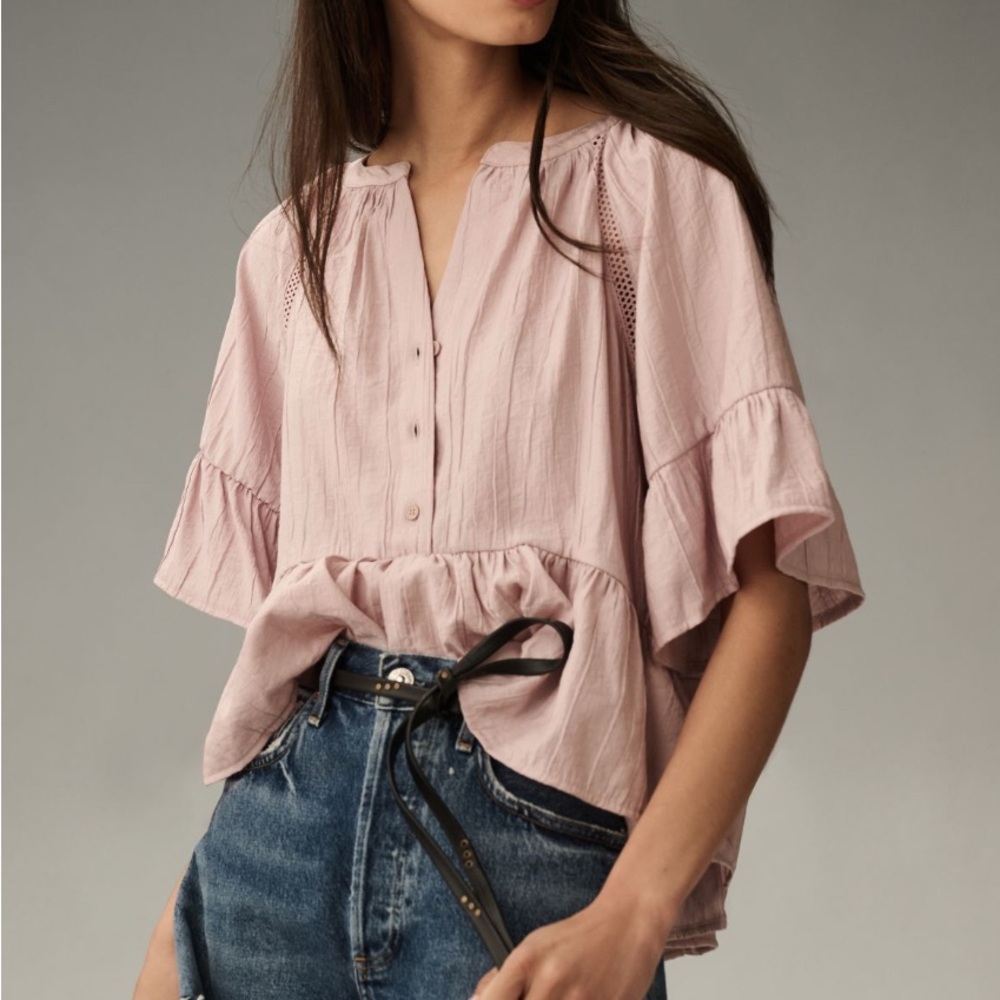 By Anthropologie Short-Sleeve Peplum Swing Top